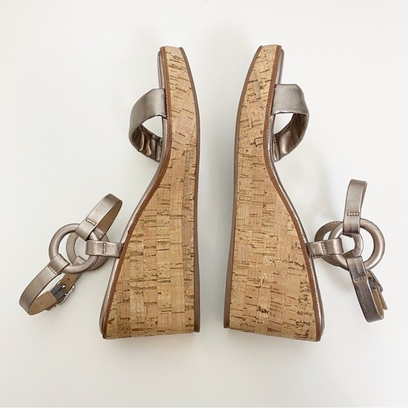 Bernardo Kennedy Metallic Cork Wedge Sandals Heels - Picture 4 of 7